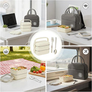 Stainless Steel Lunch Box - 1400ml 2 -Layer Bento Box with Insulated Bag, Spoon & Fork, Leakproof, BPA-Free, Dishwasher Safe - Ideal for Kids & Adults, Office, School, Travel (Cream White)