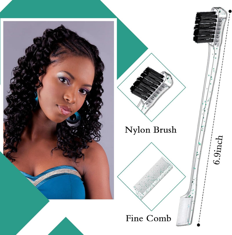 Geiserailie 3 Pcs Slick Back Hair Brush Set Bristle Brush Edge Control Teasing Comb for Women Black Hair(Black)