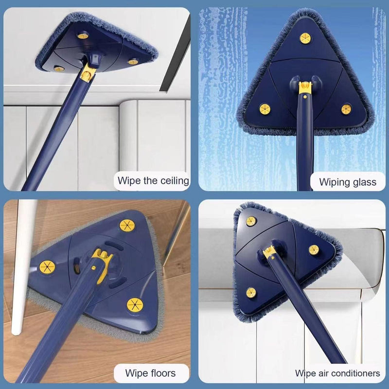 Triangle Mop - 360 Rotating Microfiber Triangle Head - Blue - For Floor, Wall, Ceiling, Window - Metal Handle