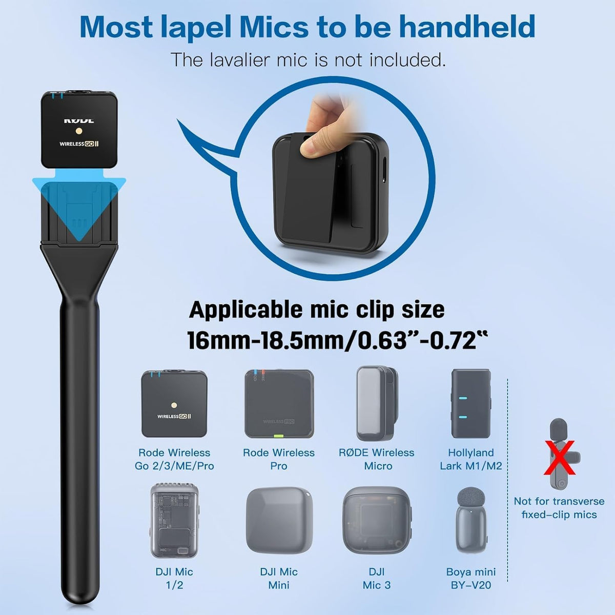 Mic Handle Compatible with DJI Mic Mini/2/3, Rode Wireless GO 2/3 & Hollyland Lark Handheld Lavalier Mic Holder Kit, Lightweight Grip – image 2