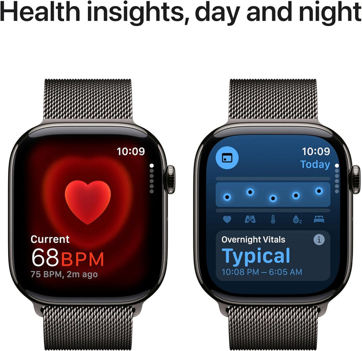 Apple Watch Series 10 GPS + Cellular 46 mm Smartwatch with Gold Titanium Case with Gold Milanese Loop - M/L. Fitness Tracker, ECG App, Always-On Retina Display, Carbon Neutral