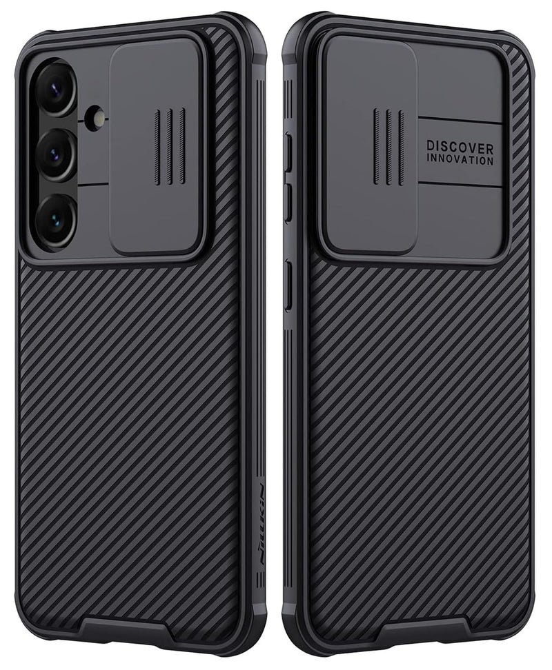 For Samsung Galaxy A55 Case, Camera Lens Protection Slide Cover Mobile Phone Case, TPU Shockproof Airbag Bumper Back Cover, Anti-Fingerprint Slim Fit Protective Casing (Black)