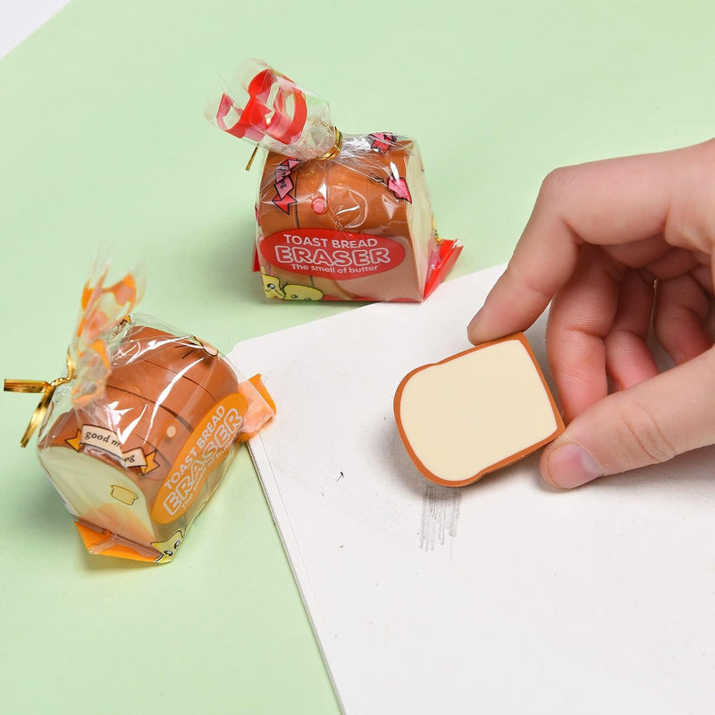 Bread Shaped Erasers for Kids, 16Pcs Mini Novelty Toast Bread Erasers Cute Fun Food Pencil Erasers, Bread Eraser Cartoon Cute Pencil Eraser