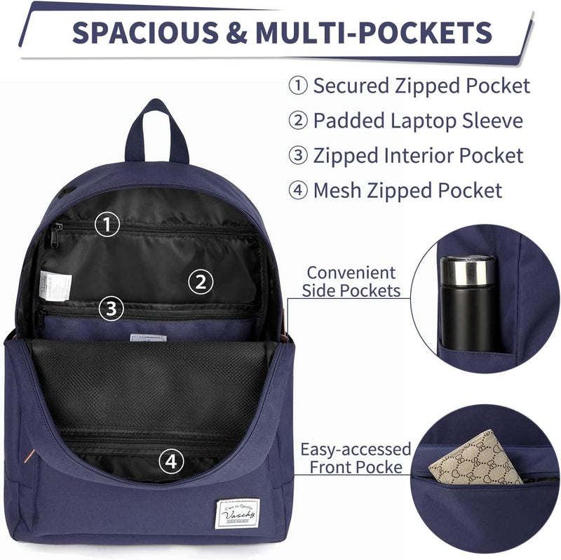 Backpack for Mens Women, VASCHY Lightweight Casual Classic Water resistant Unisex Backpack fits 15 inch Laptop for Travel Business