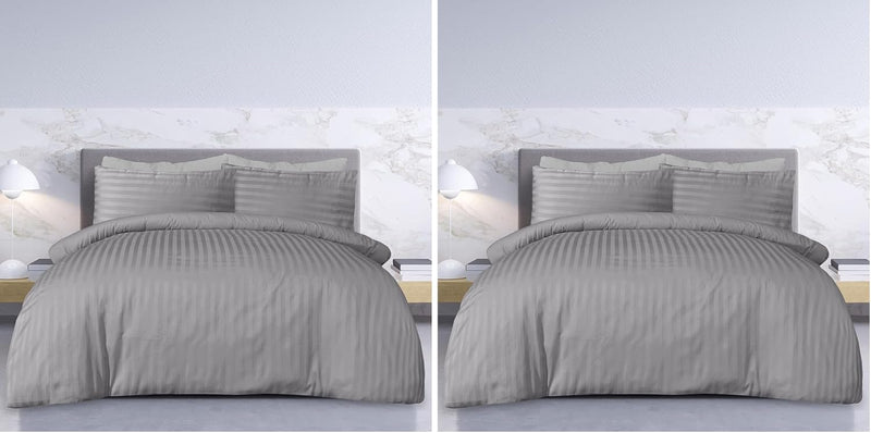 Easy Living Stripe 3Pcs Duvet Cover Set 220x240 cm with 2 Pillow Cases; White Size: Double - 160x220 (Pack of 2) Dark Grey
