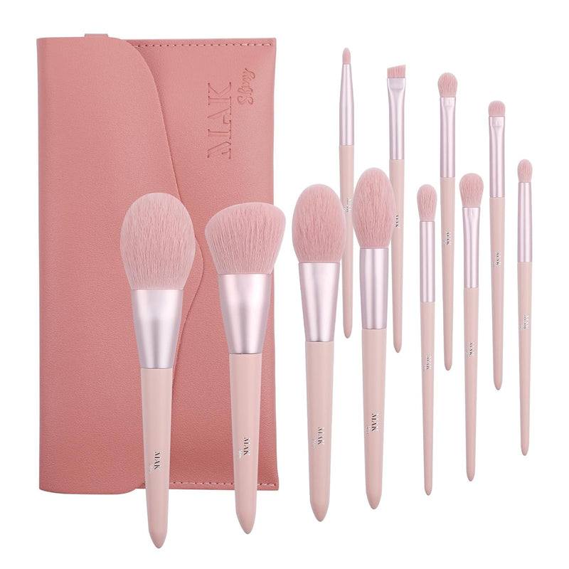 MAK Shiny Makeup Brushes 11 PCS Set with PU Leather Bag (11 Pcs + PU Leather Bag)