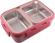 Bento Lunch Boxes, Leak Proof Stainless Steel Lunch Box for Kids, BPA Free Bento for Kids and Adults Tiffin Box for Office and School (Purple, 620 ML, 3 Compartment) - Pink 700 ML, 2 Compartment