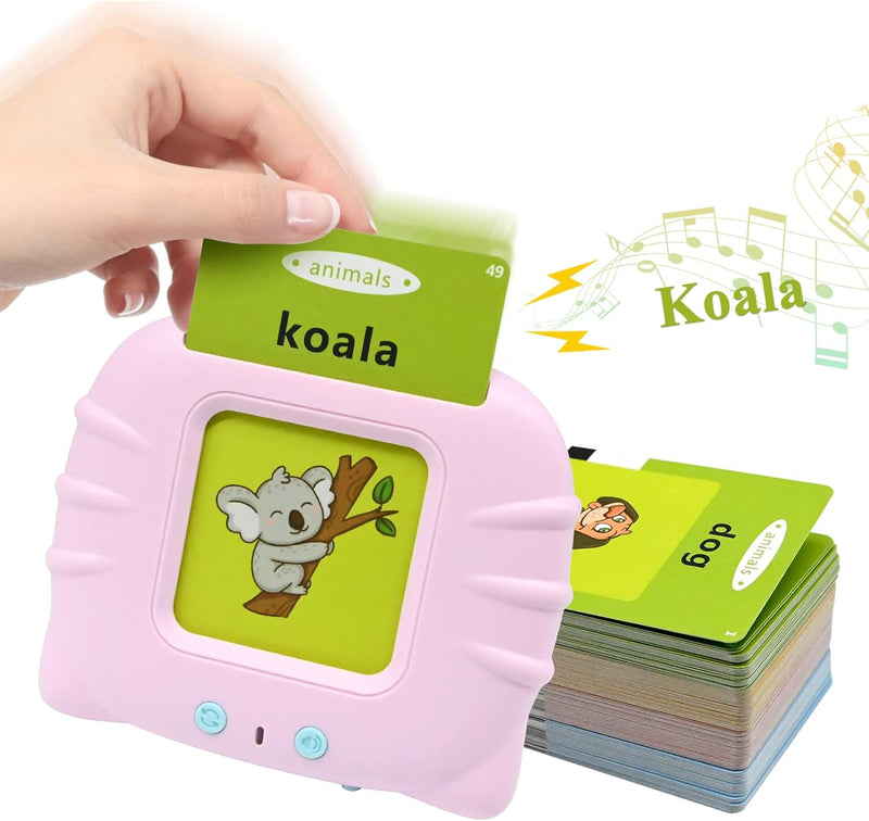 Cavebit Audible Talking Flash Cards for Toddlers 2-4 Years, 112 Cards 224 Words Educational Toys for 2 3 4 5 6 Year Old Boys Girls, Sight Words Kindergarten (Pink)