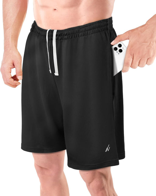 Men's Athletic Shorts Quick Dry Loose-Fit Lightweight Running Workout Gym Shorts with Pockets - Black