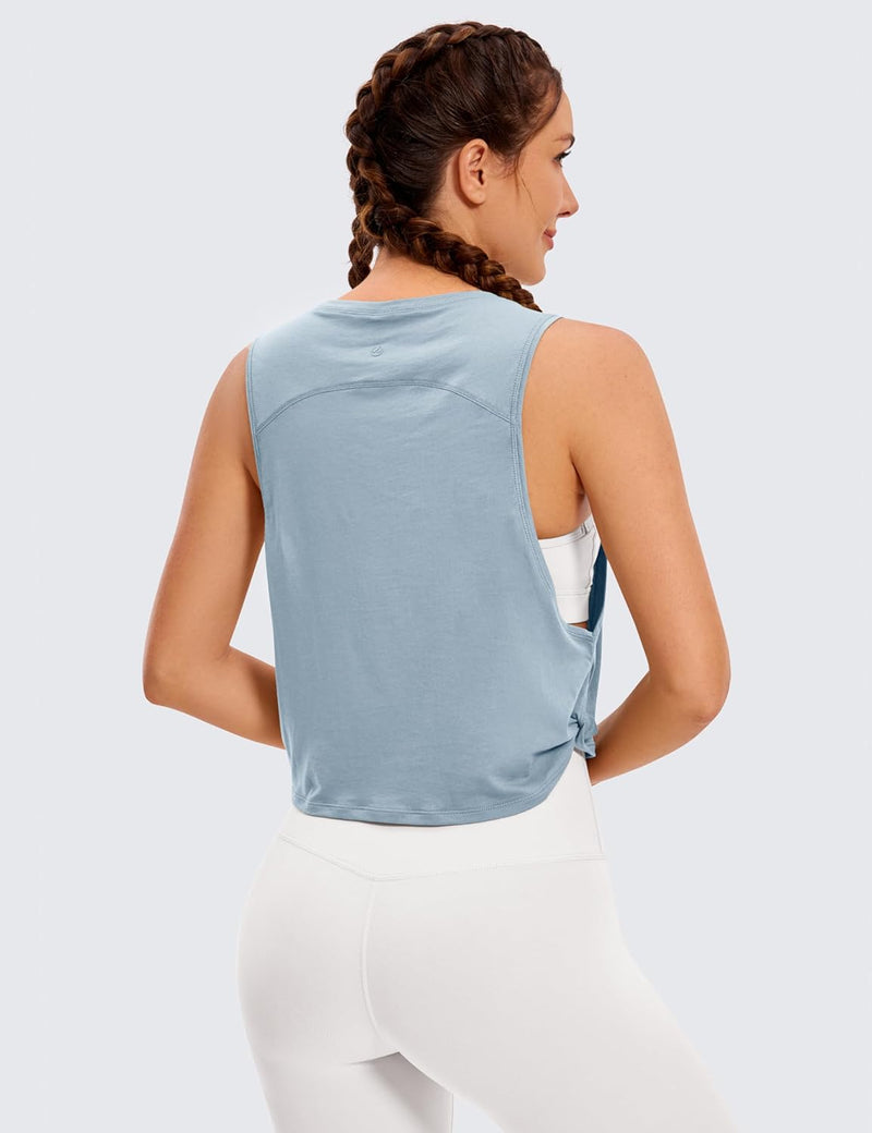CRZ YOGA Women's Pima Cotton Workout Tank Crop Sports Shirt Sleeveless Yoga Running Tops