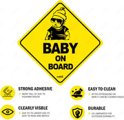 Rubik Baby on Board Car Sign Self Adhesive Sticker, 1pc Reflective Kids Safety Warning Cute Design for Car Rear Window Bumper Universal Fit (12x12cm)