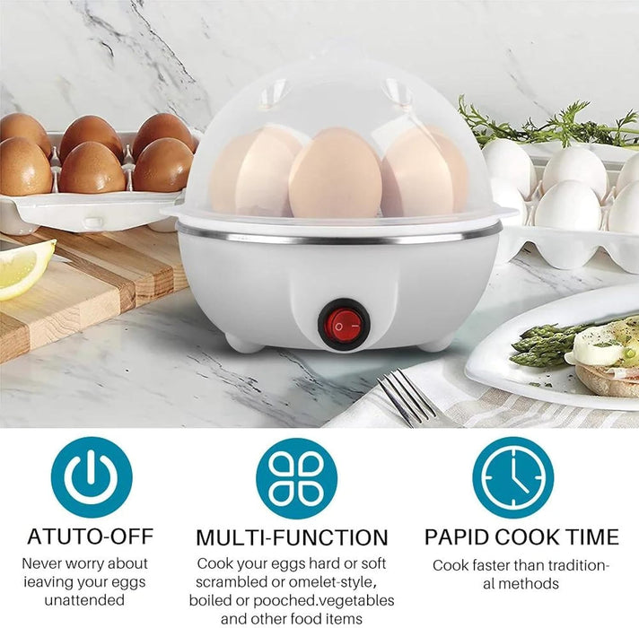 Electric Egg Cooker, 350W, 7-Egg Capacity, Double Layer Steamer with Auto Shut-off, White