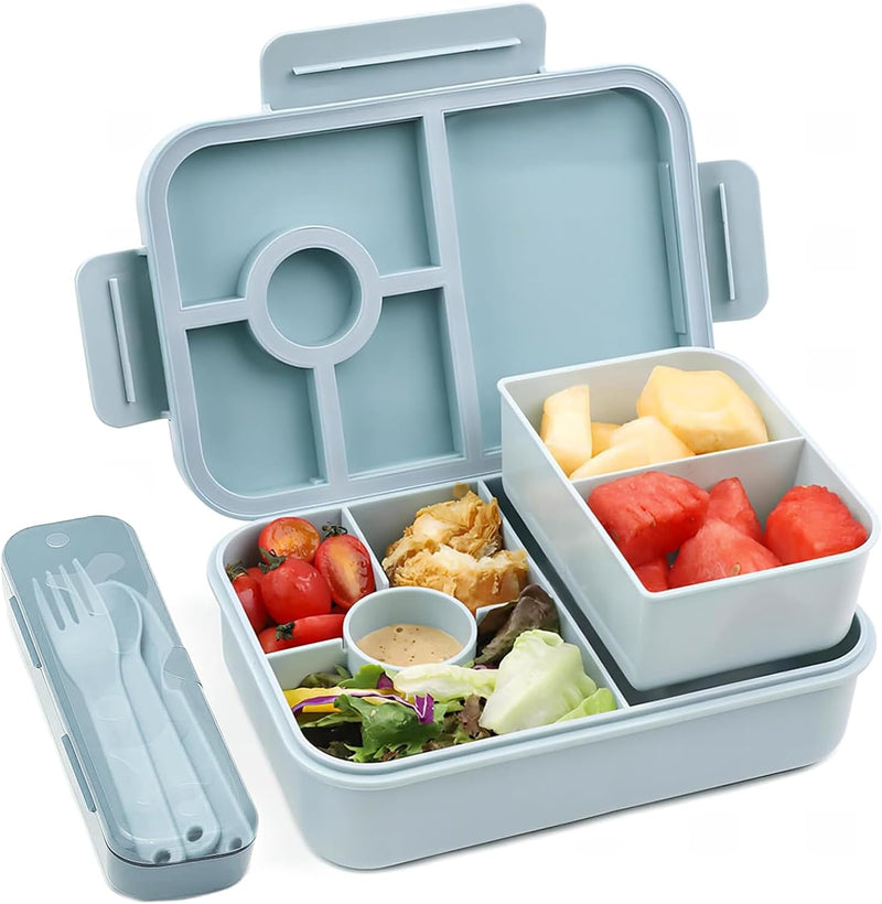 Children's Bento Box, 1300 ml, Leak-Proof Lunch Box with 5 Compartments, Bento Box for Children and Adults, Lunch Box, Breakfast Box for Girls and Boys, BPA-Free (Pink) - Blue