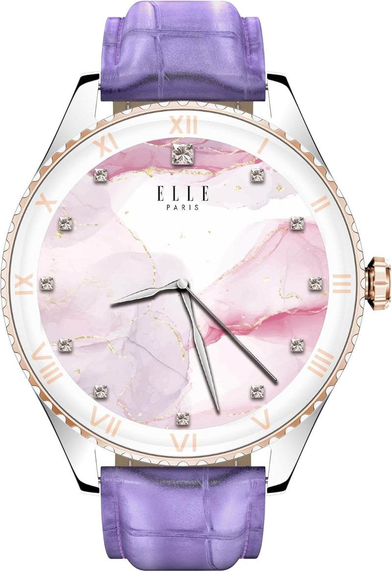 Elle Soleil Women’s Smartwatch 1.19'' AMOLED, Bluetooth Calling, Multilingual, Wireless Charging, Fitness Tracking, IP68, iOS/Android Compatible, Silver Frame & White Leather Starp + 2 Premium Straps
