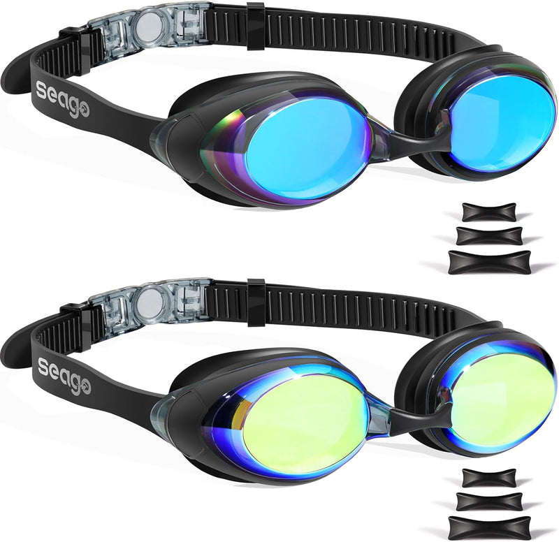 Seago Swimming Goggles 2 Pack Anti-fog Anti-UV Silicone Swim Goggles Adult Women Men
