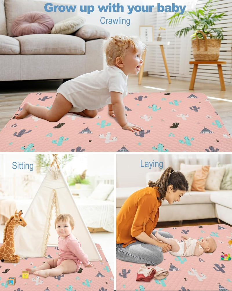 Portable Baby Play Mat Machine Washable, Foldable Crawling Mat for Floor 43x43 Baby Playpen Mat, Soft Non Slip Non-Toxic Playmats for Infants, Kids Tent Mat Square