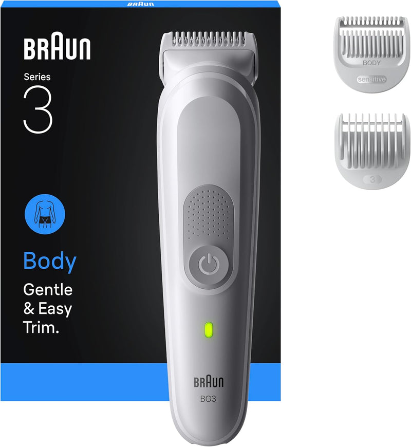 Braun Bodygroomer Series 3, +3 Accessories, Extra Skin Protection, 80 Min Battery Life, Gentle Shaving & Trimming, Waterproof, BG3530, Grey - + 3 attachments
