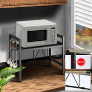 SKY-TOUCH Microwave Oven Rack, Expandable Microwave Stand with 6 Hooks, Kitchen Utensils Tableware Storage for Kitchen Dining Room