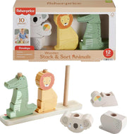 Fisher-Price Baby & Toddler Toy Wooden Stack & Sort Animals, 10 Wood Pieces for Developmental Play Ages 1+ Years - Wooden - Stack & Sort Animals