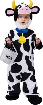 Spooktacular Creations Unisex Baby Cow Costume Jumpsuit Outfit with Milking Bucket for Infant Child Boys and Girls
