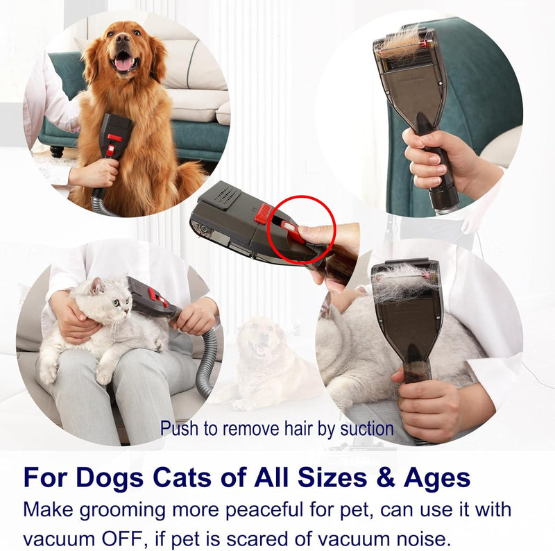 Portek Dog Hair Vacuum Attachment for Most Vacuums, Pet Shedding Brush Grooming Tool Kit with Long Extension Hose and Adapter (Universal Style) - Universal Style