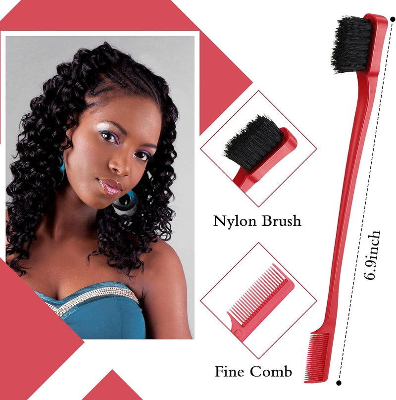 Geiserailie 3 Pcs Slick Back Hair Brush Set Bristle Brush Edge Control Teasing Comb for Women Black Hair(Black)