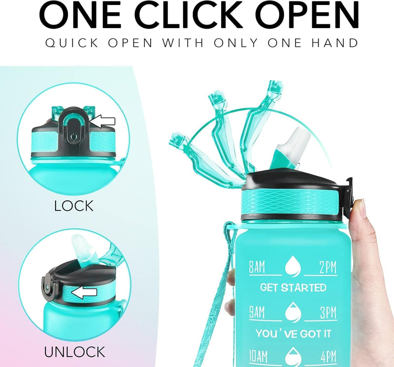 Motivational Water Bottle 1L with Straw BPA-Free, Leakproof Sports Bottle with Time Marker for Kids and Adults, Drink bottle for Gym, Travel, School, Office Use, Daily Hydration