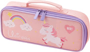 Unicorn Pencil Case for Kids, Cute Fabric Stationery Pouch with Large Capacity, Cartoon Design Ideal for Girls, Removable Dual-Layer Structure, Washable & Smooth Zipper, 23x4.5x9.5cm (purple) - pink