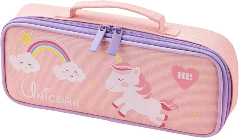 Unicorn Pencil Case for Kids, Cute Fabric Stationery Pouch with Large Capacity, Cartoon Design Ideal for Girls, Removable Dual-Layer Structure, Washable & Smooth Zipper, 23x4.5x9.5cm (purple) - pink