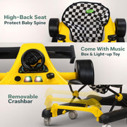 Baybee F1 Baby Walker for 6-18 Month Boy Girl, Push Walker for Kids with 3 Height Adjustable & High Back Seat | Activity Walker for Toddler (Yellow)