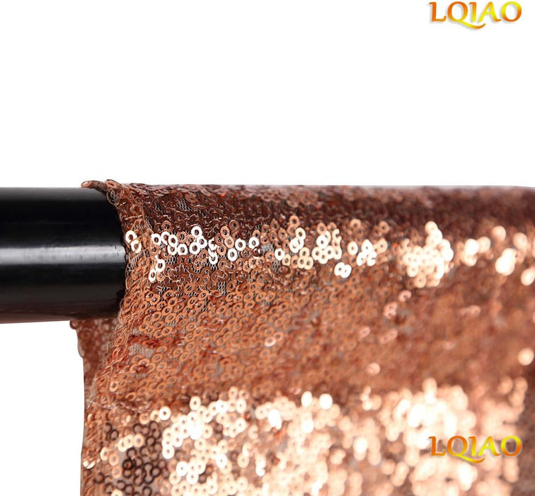 LQIAO 2 Panels Light Gold Sequin Backdrop Glitter Fabric for Wedding Birthday Parties Shimmer Wall-2x8ft