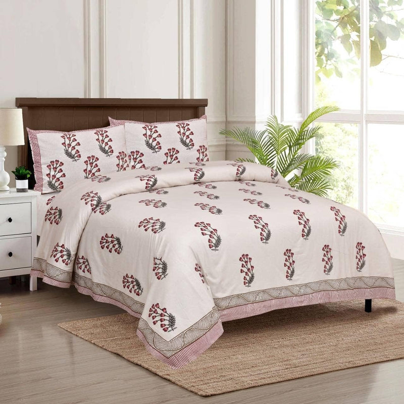 SUFAYA FAB Printed Indian Sanganer Twill Cotton Premium Big Size Bedsheets for Modern Look(108x108) inches with Two Pillow (17x27) inches