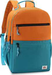 School Bag for Teen,Vaschy Lightweight Water Resistant Kids Toddller Backpack Boys Girls Plain Color-block Kids Bookbag Daypack with Two Sizes - Orange Green-L