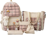 Kids Cute Backpack Set for School, 5PCS Kwaii School Bag Large-capacity, Girls Boys Back to School Book Bag Backpack for Teen - B/pink