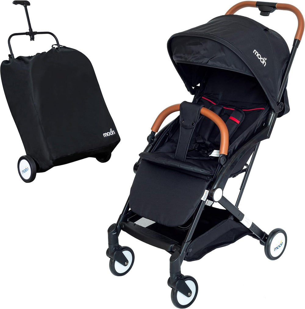The Moon Brand Ritzi Light Weight Travel Cabin Stroller / Pushchair for Baby/Kids/Toddler from 0 Months+ (Upto 18 kg)-Multi-Postion Reclining Seat- Storage Basket - Shoulder Strap Black/Red