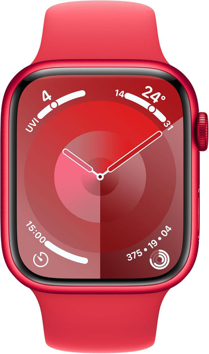 New Apple Watch Series 9 [GPS + Cellular 41mm] Smartwatch with (PRODUCT) RED Aluminum Case with (PRODUCT) RED Sport Band M/L. Fitness Tracker, Blood Oxygen & ECG Apps, Water Resistant