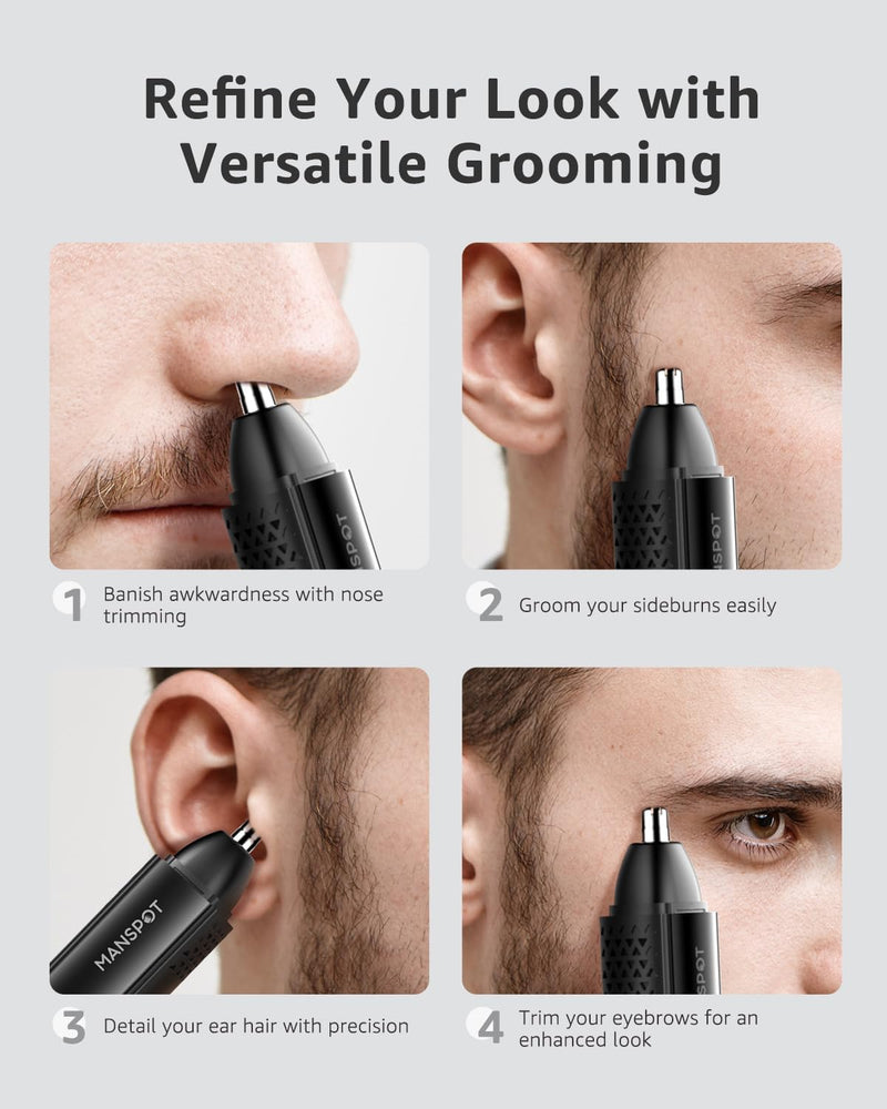 MANSPOT Nose Trimmer for Men Ear Nose Hair Trimmer, 10,000 RPM Ultra-Fast Electric Nose Trimmer with Vacuum Suction, USB-C, 90min Ultra-Long Battery Life, Magnetic Blade, Easy Cleaning, Wet & Dry Use