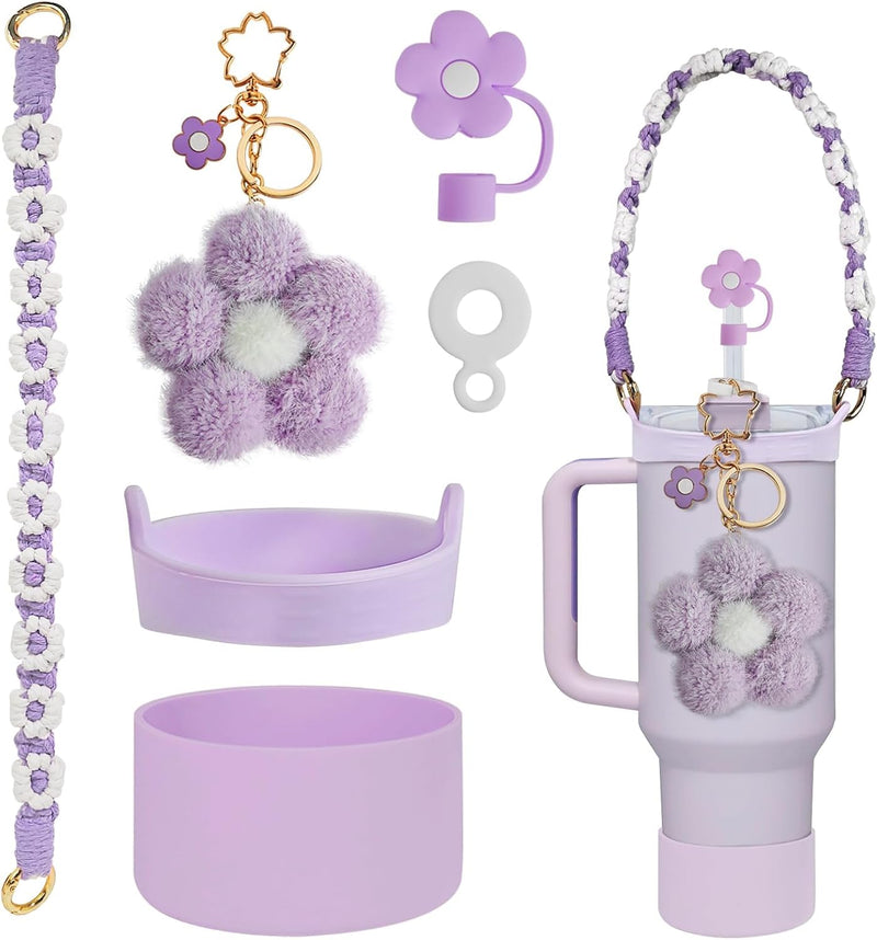 tewiaii 6 PCS Use for Stanley Cup Tumbler Accessories 40oz 30oz,Compatible with Stanley Cup Tumbler Water Bottle Handle Sling Strap for Carrying (Purple)