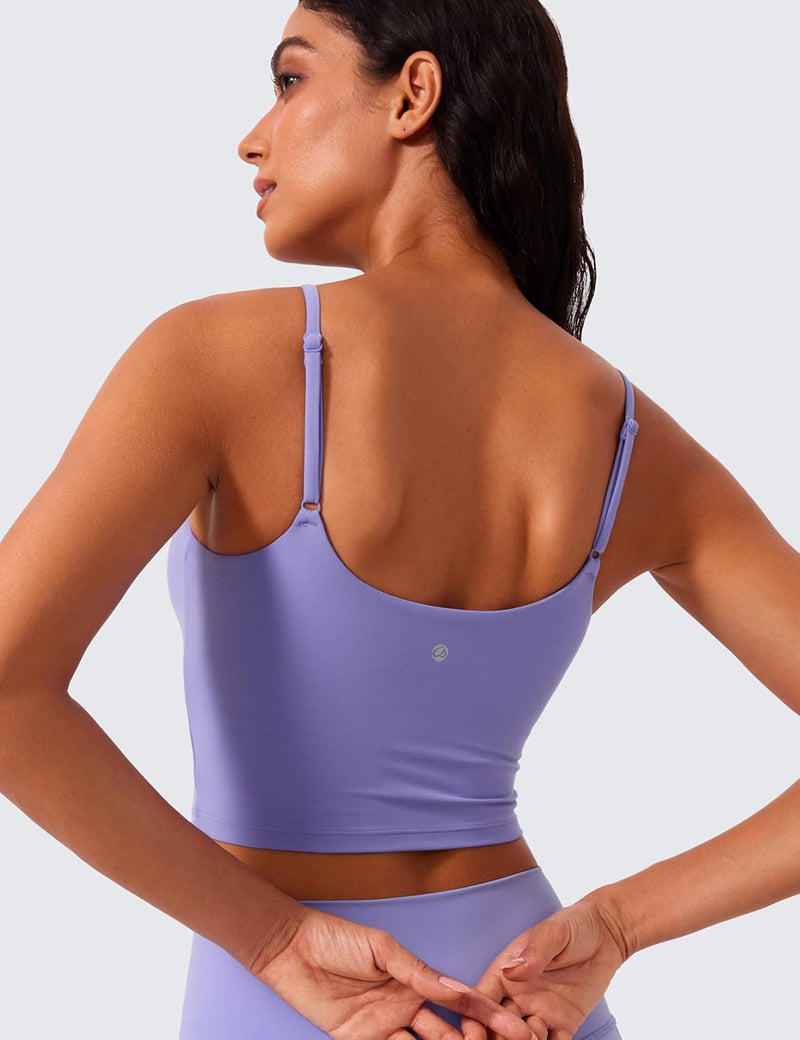 CRZ YOGA Butterlift Womens Scoop Neck Longline Sports Bra - U Back Adjustable Straps Workout Crop Tank Top with Built in Bra