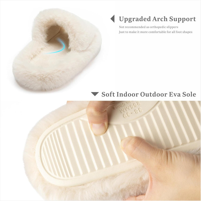 Fuzzy Slippers for Women, Memory Foam House Slippers, Platform Fluffy Slippers Fuzzy Plush Anti-Skid Furry Open toe Bedroom Shoes Faux Fur Slides for Women Trendy Womens Slippers Comfy gift (39 Size)
