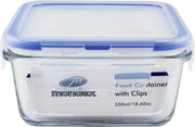 Mondex Cmn0094-96 2 Pieces Food Storage Container With Lid, Blue, 350 Ml/700 Ml, Rectangle, Glass - Square 550ml