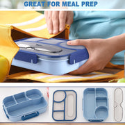 Bento Lunch Box, Microwave Safe Food Container with 4 Compartments & Fork, 1100ML, Leakproof Meal Prep for Men & Women, Reusable, 1 Pcs (Blue)
