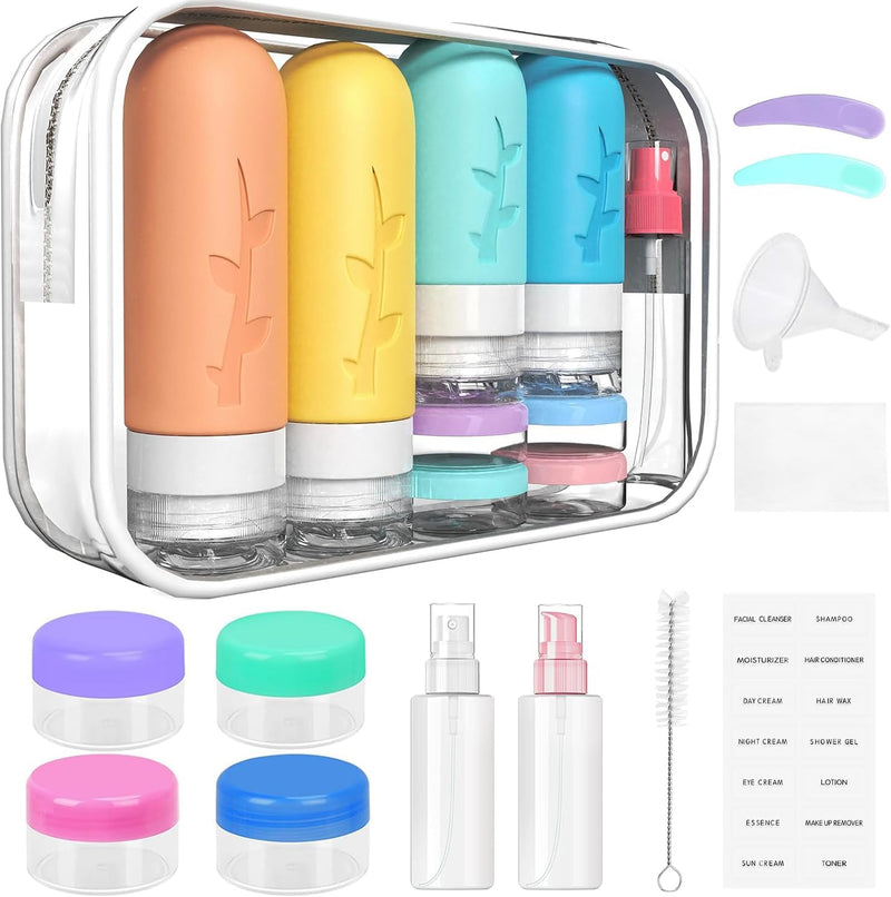 Yoawllty Travel Bottles for Toiletries, 16pack Tsa Approved Silicone Travel Containers for Toiletries, Leak Proof Refillable Liquid 3oz 2oz Travel essentials (Dark)