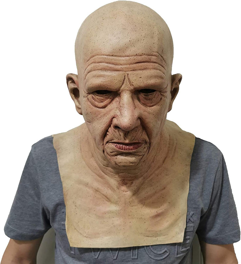 Old Man Mask Realistic Bald Man Mask Wrinkle Full Head Mask Halloween Costume Props