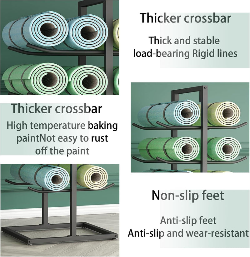 Large Standing Yoga Mat Storage Rack Home Gym Accessories, Metal Yoga Mat Holder, Hold 10/20 Foam Roller