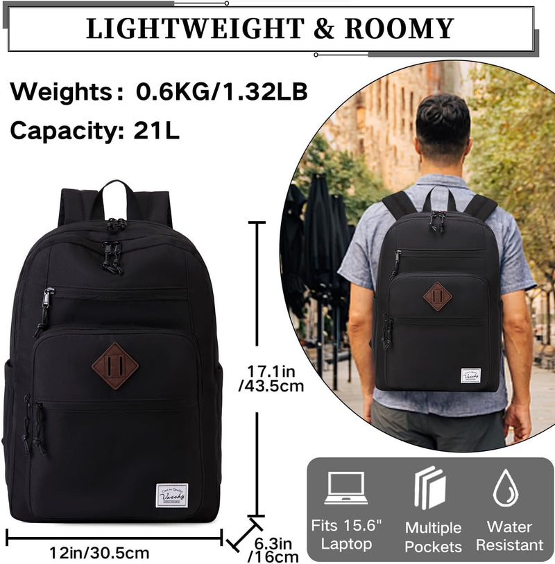 VASCHY School Backpack for Women, Unisex Large Bookbag Schoolbag Casual Daypack for High School/College/Teens/Travel/Work