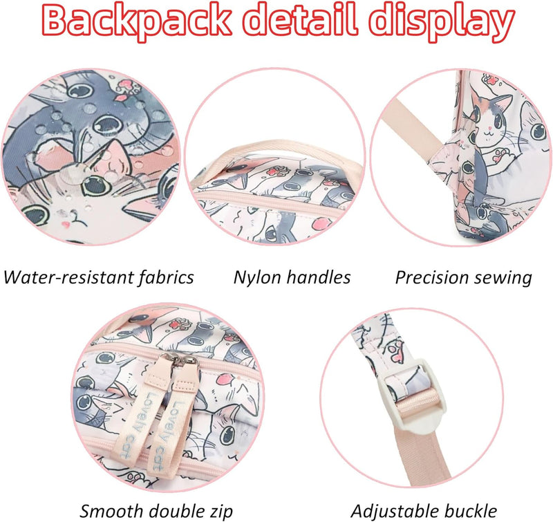 Mfikaryi Cute Cat Casual Daypack Teens Elementary School Backpack Students Bookbag for Girls Boysâ€¦