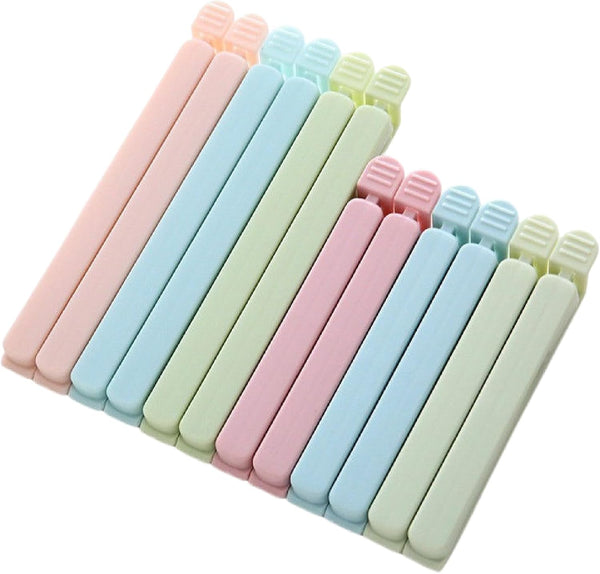 12-Piece Bag Clips Set, Food Bag Sealing Clips, Chip Clips for Snack Bags, Bread Bags & Freezer Storage, Reusable Plastic Kitchen Bag Clips, 2 Sizes, Pastel Colors