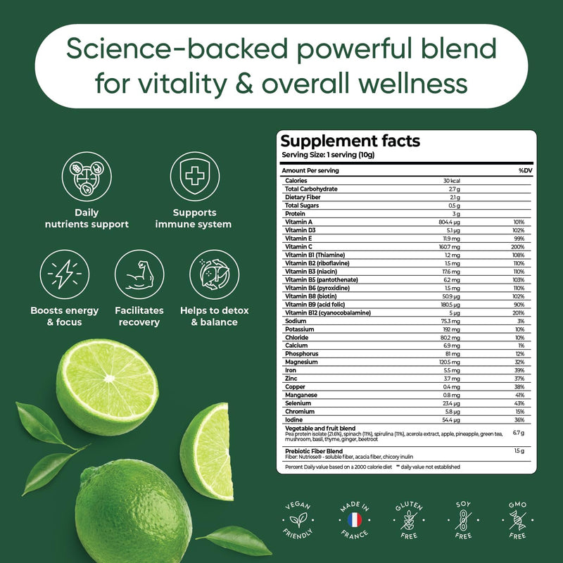Daily Greens Drink Mix (New Recipe) I 40 Advanced Greens, Superfoods and Electrolytes, Vegan & Gluten Free, No Added Sugar, Advanced Natural Formula, Lemon flavor (Pack of 15)