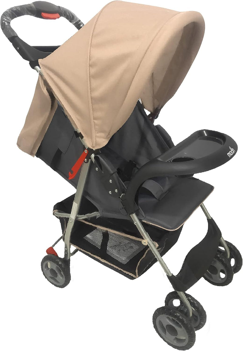 The Moon Brand Bezik One Hand Fold Travel Stroller/Pram Suitable for Newborn/Infant/Baby/Kids with Dual Tray- Leg Rest - Multi-Postion Reclining Seat Suitable For 0 Months+ (Upto 24 Kg) -Cyan Blue - Beige